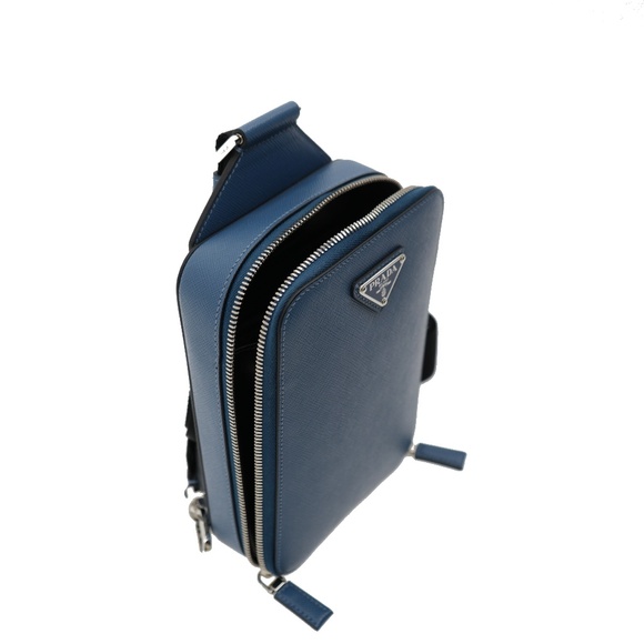 Prada Brique Travel Sling Bag Blue Saffiano Leather 2VZ106 New - Picture 5 of 7